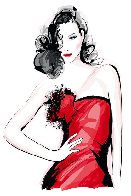 Fashion Girl & Red Dress Vector Art Paint Print 100% Australian Made