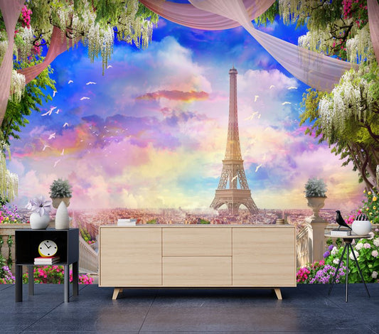 Wallpaper Murals Peel and Stick Removable Eiffel Tower & Nature View High Quality