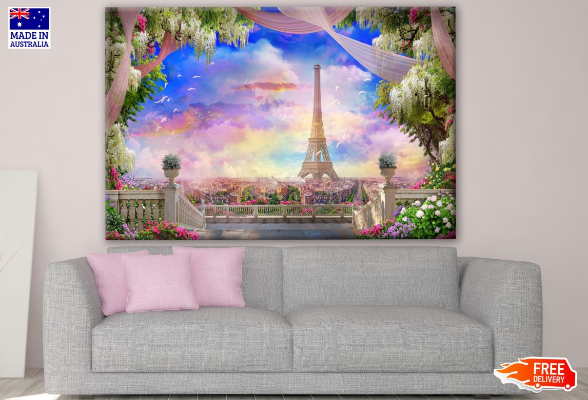 Paris City with Eiffel View through Window Print 100% Australian Made