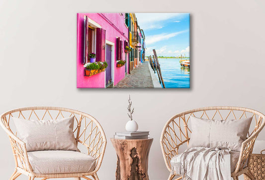 Bella Home Scenic Canal & Colorful Houses in Italy Print Canvas Ready to hang