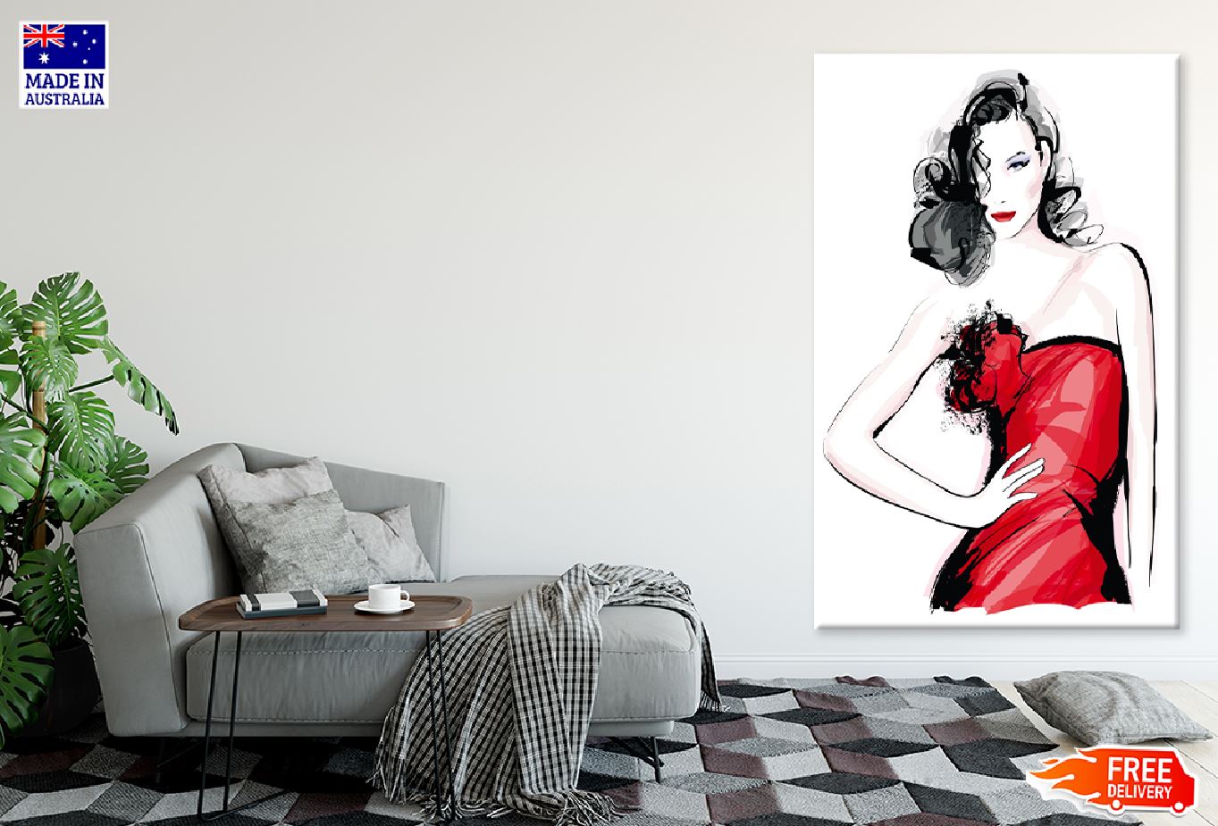 Fashion Girl & Red Dress Vector Art Paint Print 100% Australian Made