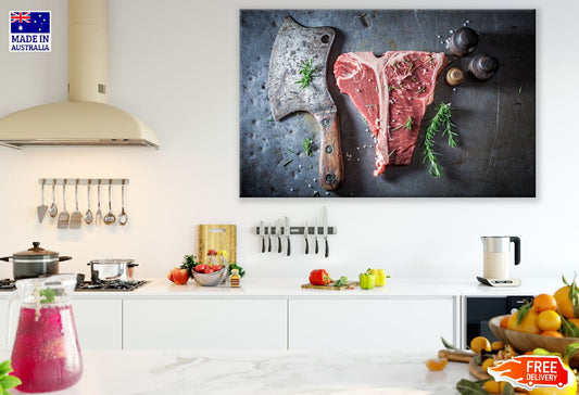 Tasty Red Steak on Old Metal Table Photograph Print 100% Australian Made