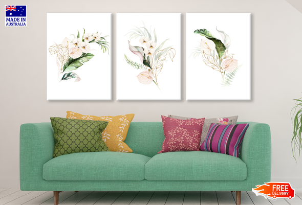 3 Set of Floral & Leaves Painting High Quality print 100% Australian made wall Canvas ready to hang