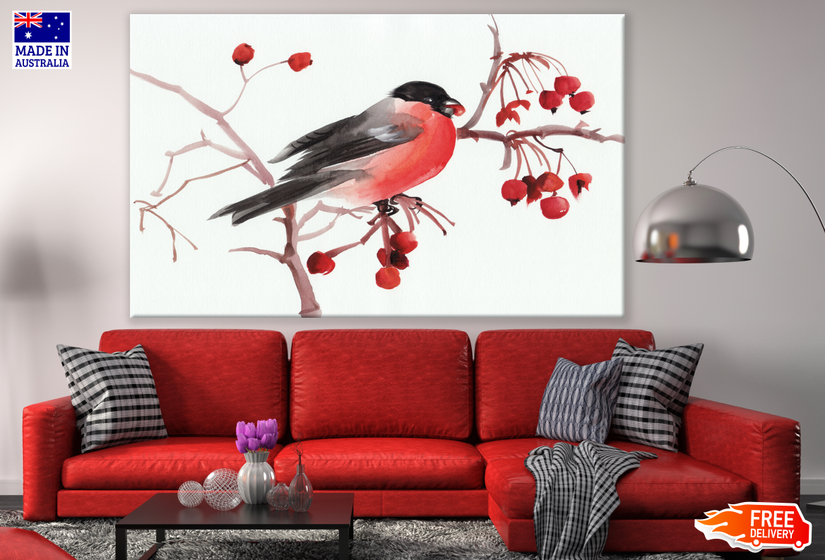 Bird Eating Cherries Painting Print 100% Australian Made