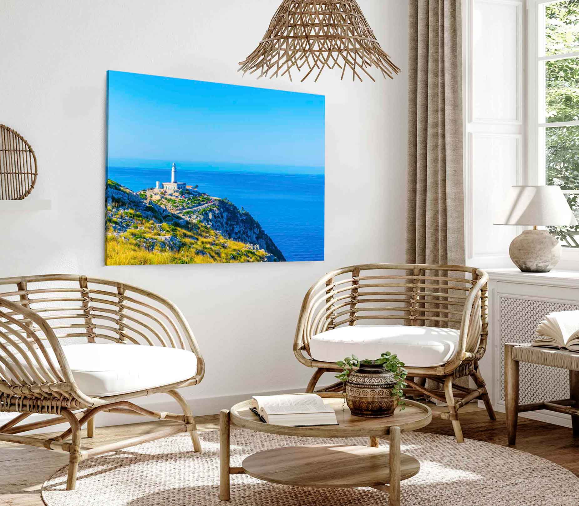 Bella Home Formentor Lighthouse Spain Aerial Print Canvas Ready to hang