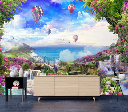 Wallpaper Murals Peel and Stick Removable Nature View with Hot Air Balloons High Quality