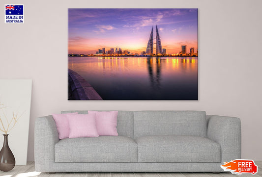 Manama City Skyline Sea Sunset Photograph Print 100% Australian Made