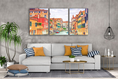 3 Set of Colorful Buildings & Canal Photograph High Quality Print 100% Australian Made Wall Canvas Ready to Hang