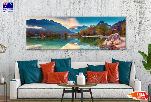 Panoramic Canvas Jasna Lake In Triglav National Park At Sunrise High Quality 100% Australian made wall Canvas Print ready to hang