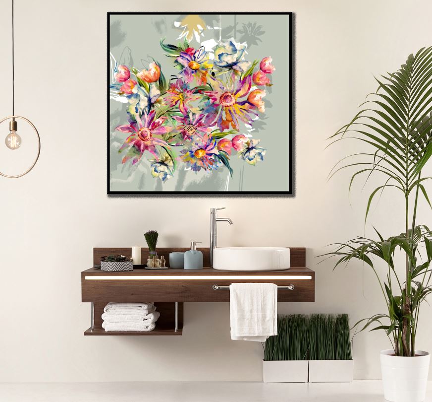 Square Canvas Flower Bunch Watercolour Painting High Quality Print 100% Australian Made