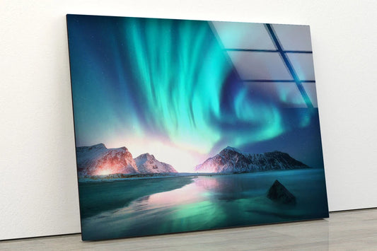 Sea & Mountains Aurora Photograph Acrylic Glass Print Tempered Glass Wall Art 100% Made in Australia Ready to Hang