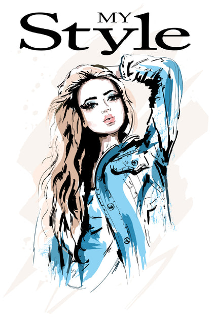 Style Woman & Jeans Jacket Vector Art Print 100% Australian Made