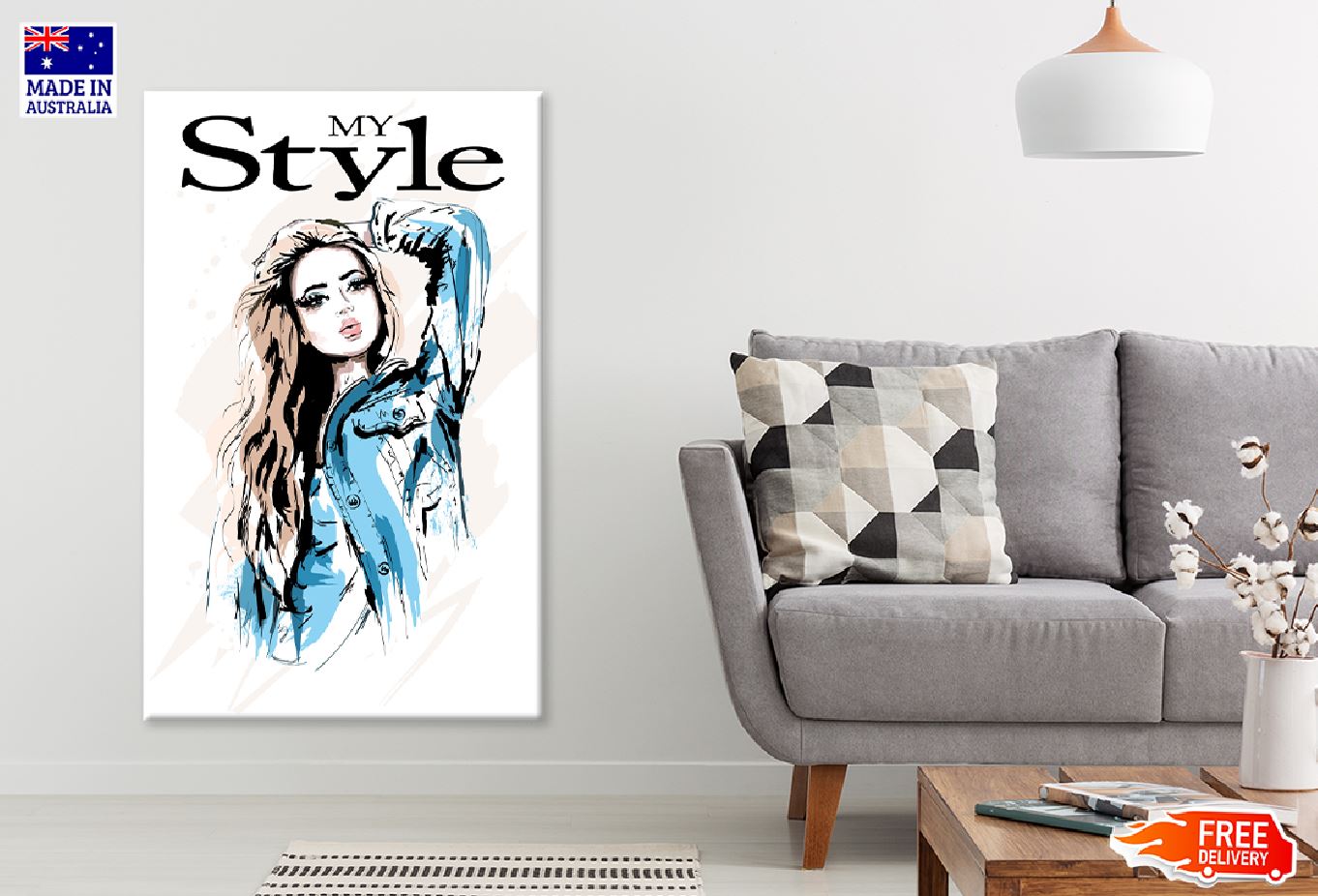 Style Woman & Jeans Jacket Vector Art Print 100% Australian Made