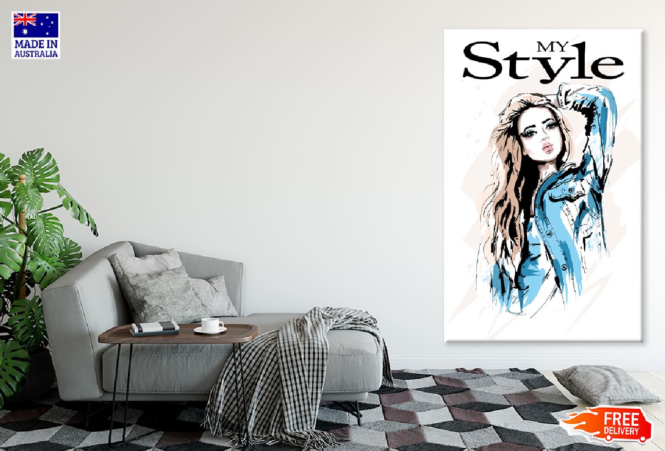 Style Woman & Jeans Jacket Vector Art Print 100% Australian Made