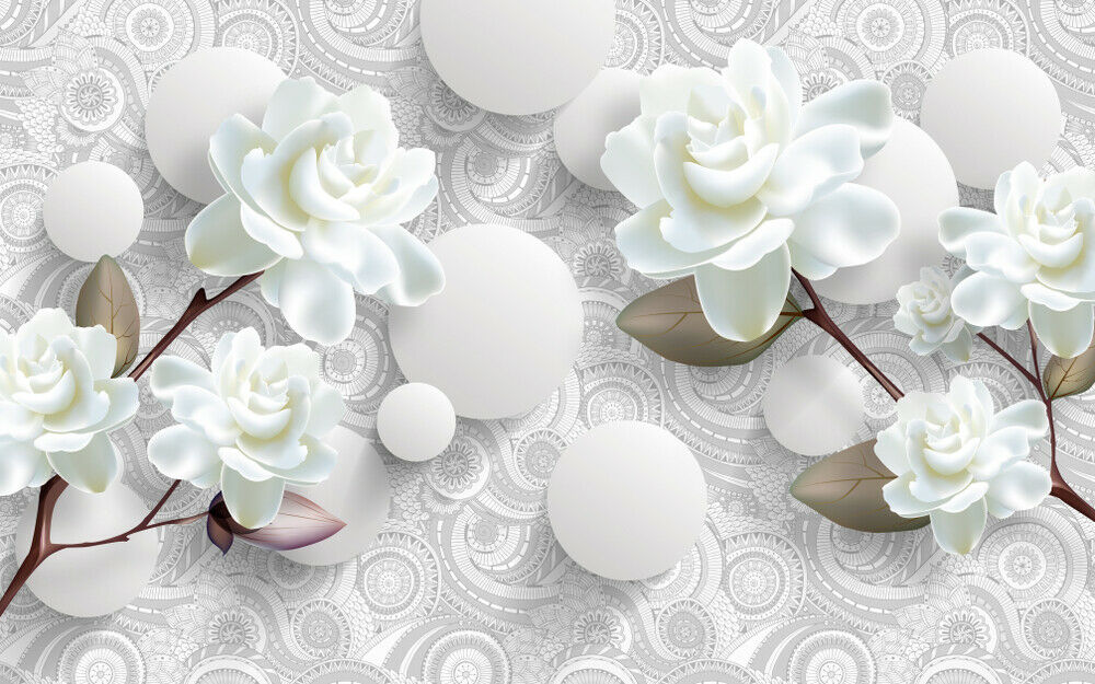 Wallpaper Murals Peel and Stick Removable White Floral 3D Design High Quality