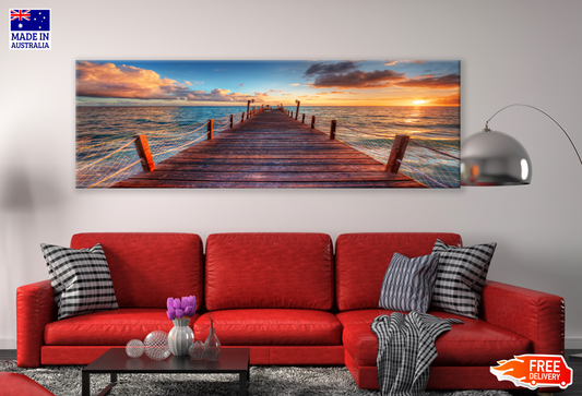 Panoramic Canvas Stunning Beach Pier Sunset High Quality 100% Australian made wall Canvas Print ready to hang