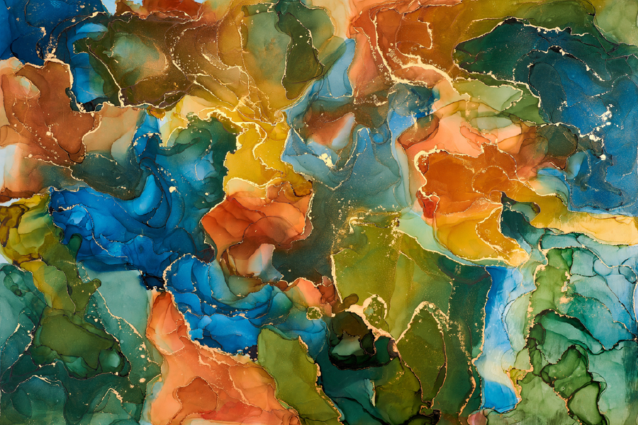 Blue Yellow Orange & Green Abstract Design Print 100% Australian Made
