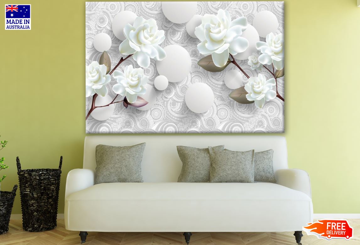 White 3D Floral Design Print 100% Australian Made