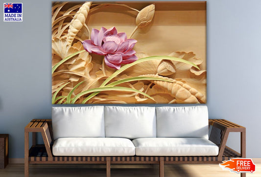 Pink Flower Wooden Carved Photograph Print 100% Australian Made