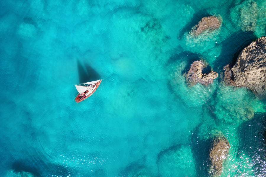 Yacht on the Sea Aerial View Photograph Print 100% Australian Made