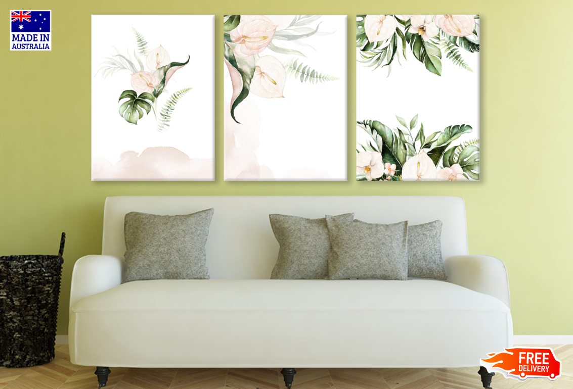 3 Set of Floral & Leaves Design High Quality print 100% Australian made wall Canvas ready to hang