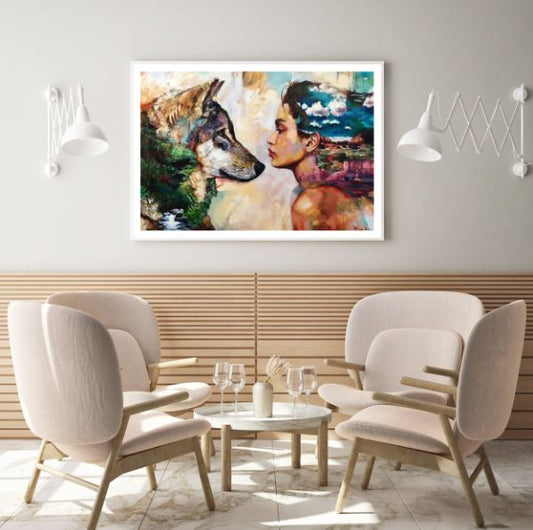 Girl & Wolf Watercolor Painting Home Decor Premium Quality Poster Print Choose Your Sizes