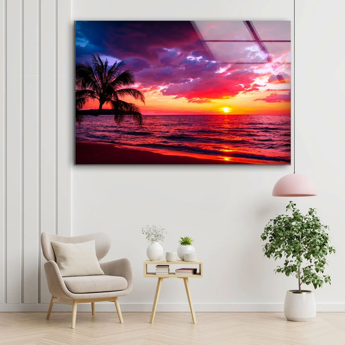 Palm Tree Near Sea Sunset Photograph Acrylic Glass Print Tempered Glass Wall Art 100% Made in Australia Ready to Hang