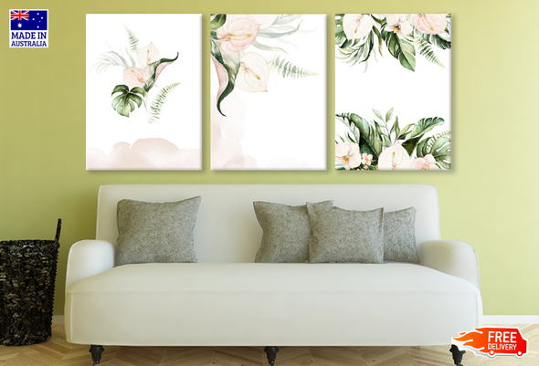 3 Set of Floral & Leaves Design High Quality print 100% Australian made wall Canvas ready to hang