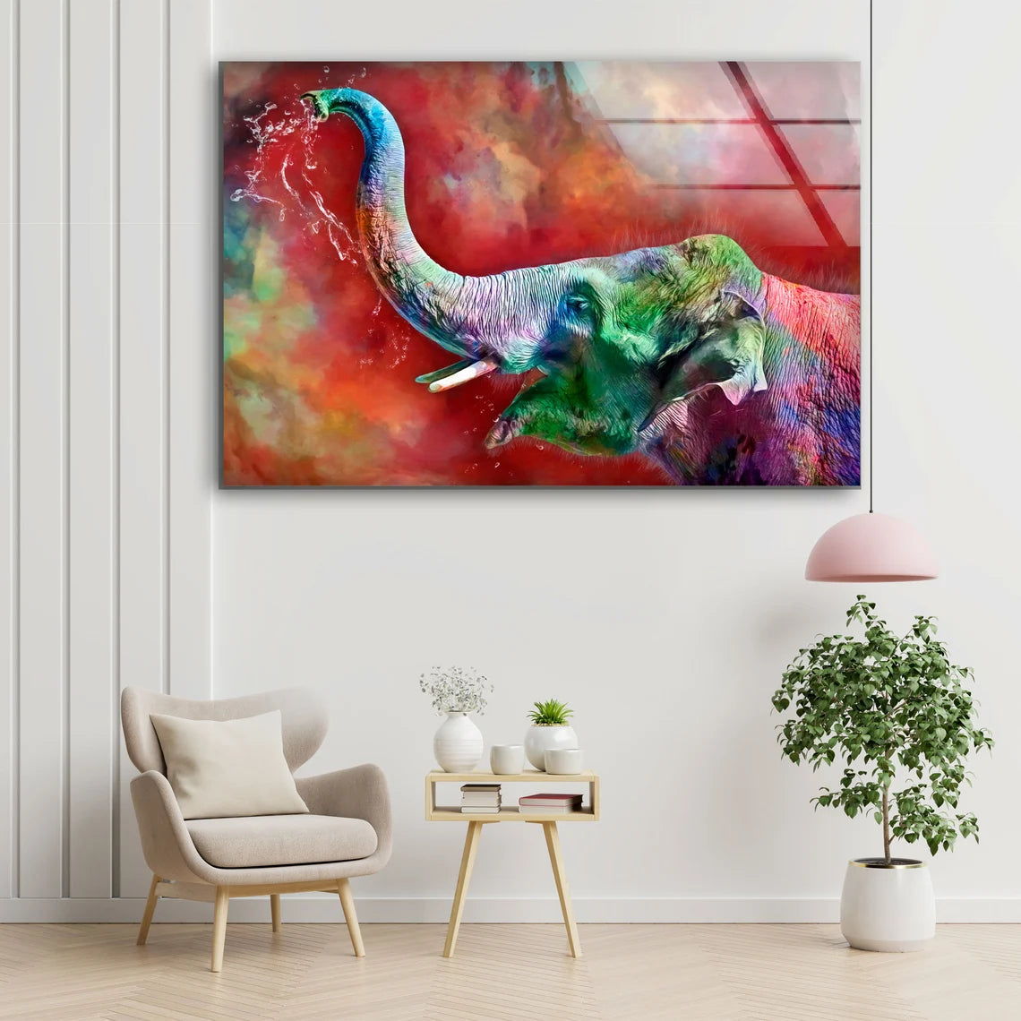 Colored Elephant with Water Photograph Acrylic Glass Print Tempered Glass Wall Art 100% Made in Australia Ready to Hang