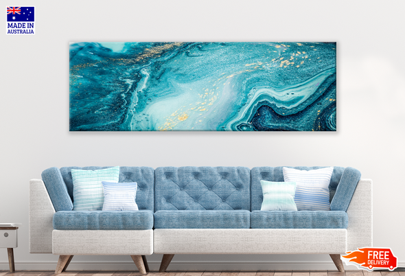 Panoramic Canvas Blue Green Abstract Design High Quality 100% Australian made wall Canvas Print ready to hang