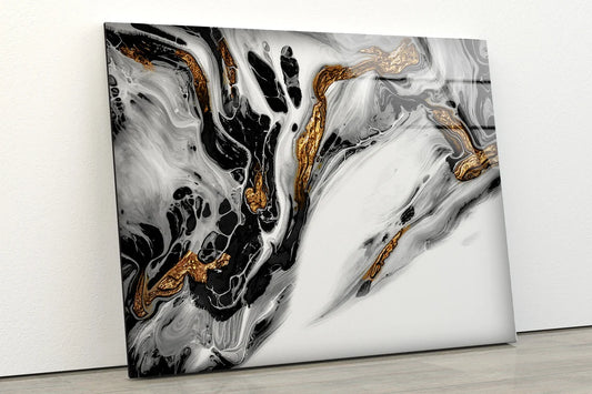 White Gold Black Abstract Design Acrylic Glass Print Tempered Glass Wall Art 100% Made in Australia Ready to Hang