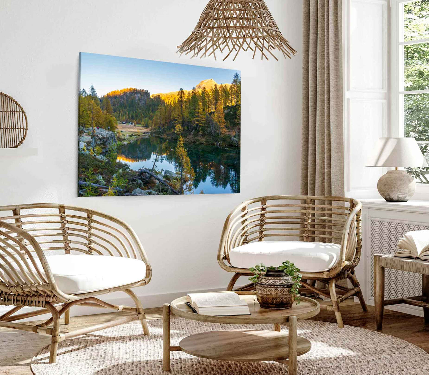 Bella Home River by the Forest & Sunset View Print Canvas Ready to hang