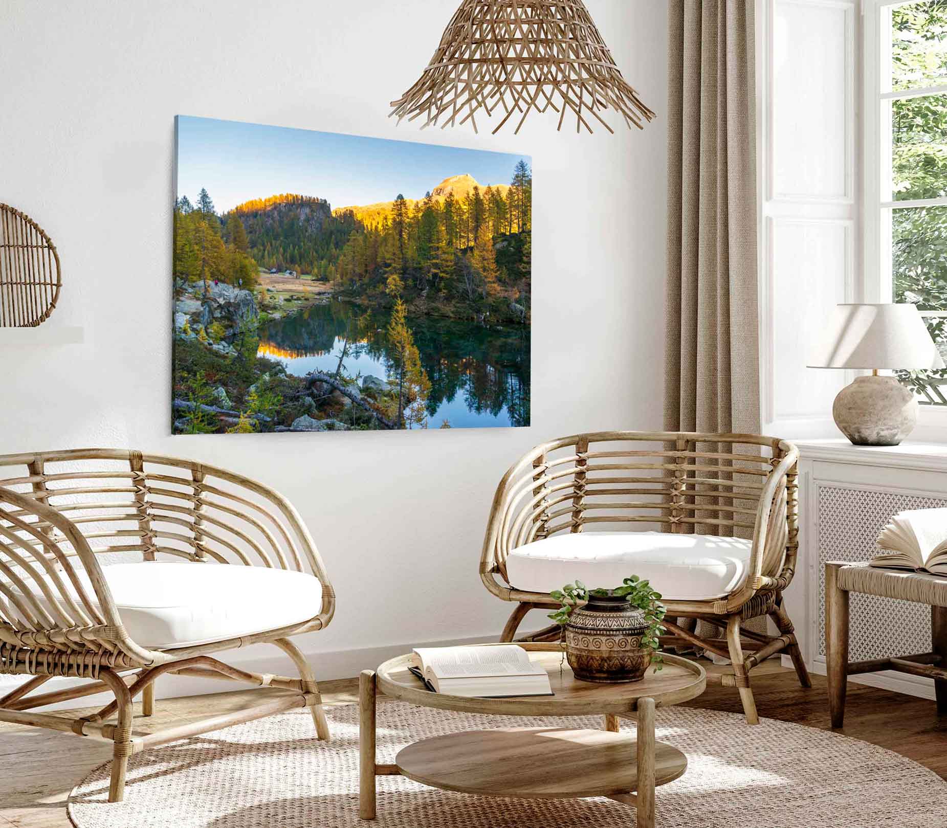 Bella Home River by the Forest & Sunset View Print Canvas Ready to hang