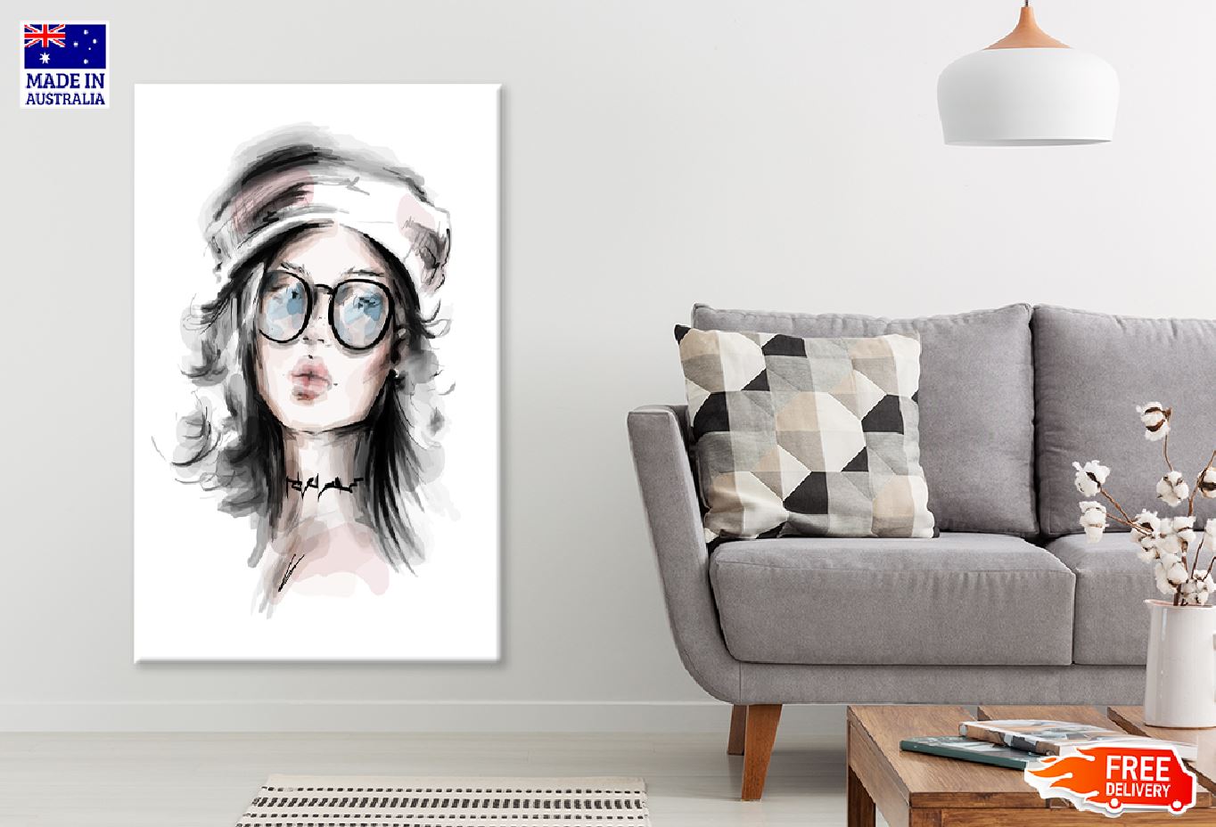 Stylish Girl in Eyeglasses Vector Art Print 100% Australian Made