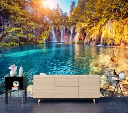 Wallpaper Murals Peel and Stick Removable Stunning Lake with Small Waterfalls High Quality