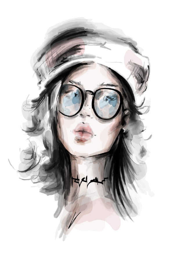 Stylish Girl in Eyeglasses Vector Art Print 100% Australian Made