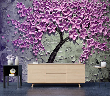 Wallpaper Murals Peel and Stick Removable Pink Floral Tree 3D Design High Quality