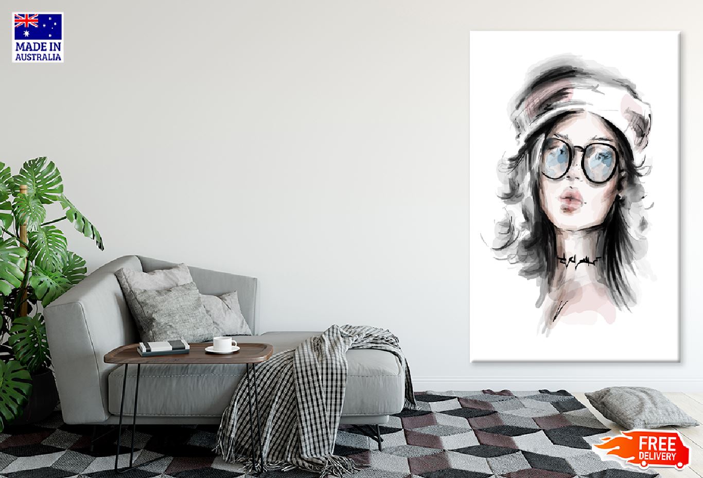 Stylish Girl in Eyeglasses Vector Art Print 100% Australian Made