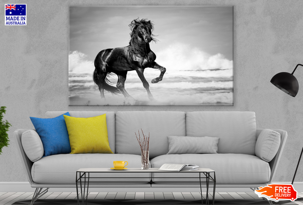 Black Horse Running Black & White Photograph Print 100% Australian Made