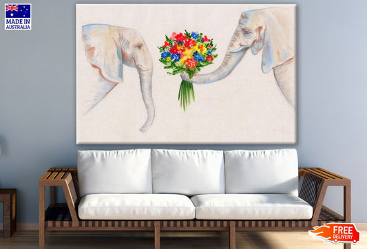 Elephants with Floral Bouquet Painting Print 100% Australian Made