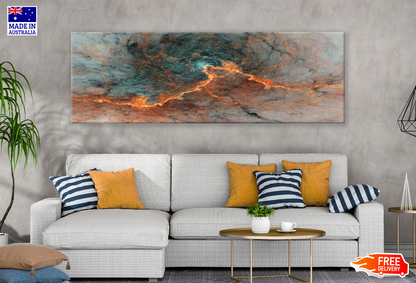 Panoramic Canvas Green Orange Abstract Design High Quality 100% Australian made wall Canvas Print ready to hang