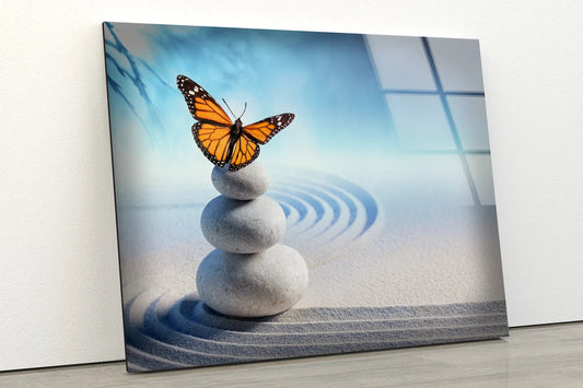 Zen Stones & Butterfly Photograph Acrylic Glass Print Tempered Glass Wall Art 100% Made in Australia Ready to Hang