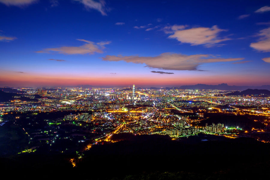 South Korea Skyline Night View Photograph Print 100% Australian Made