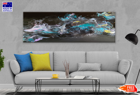 Panoramic Canvas Blue Black & Green Abstract Design High Quality 100% Australian made wall Canvas Print ready to hang