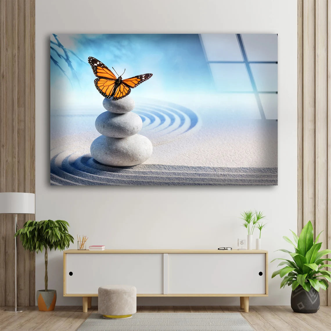 Zen Stones & Butterfly Photograph Acrylic Glass Print Tempered Glass Wall Art 100% Made in Australia Ready to Hang