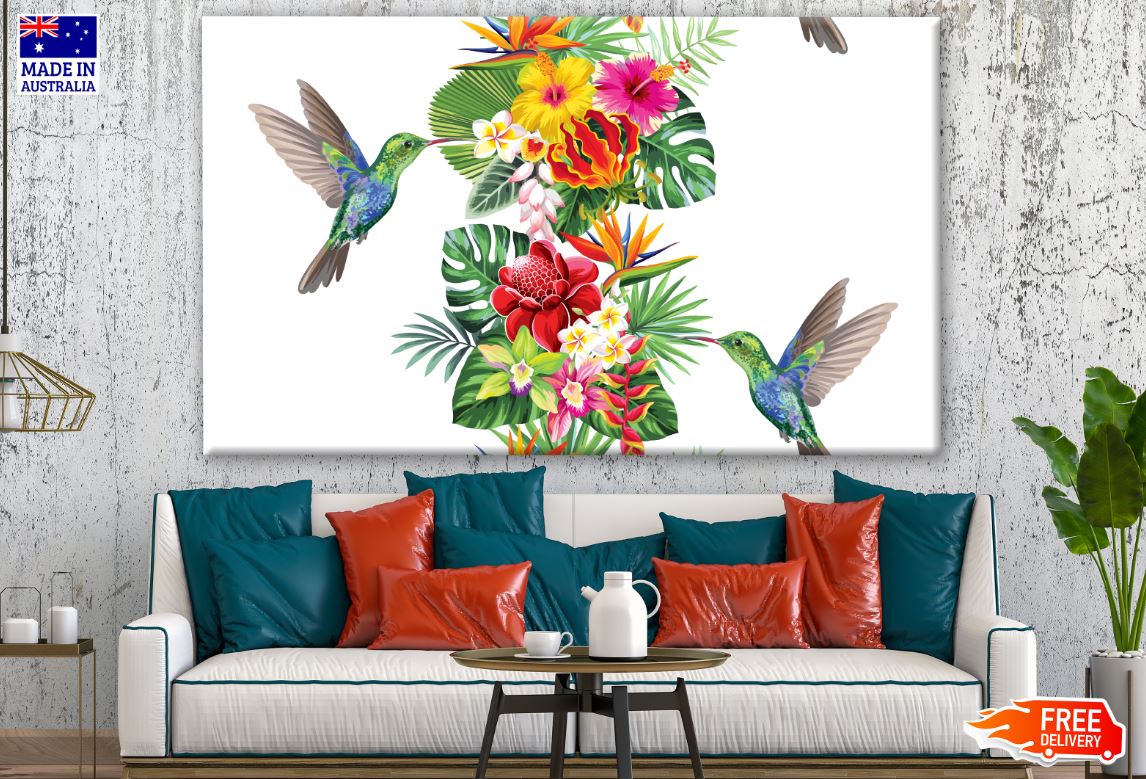 Humming Birds & Flowers Painting Print 100% Australian Made