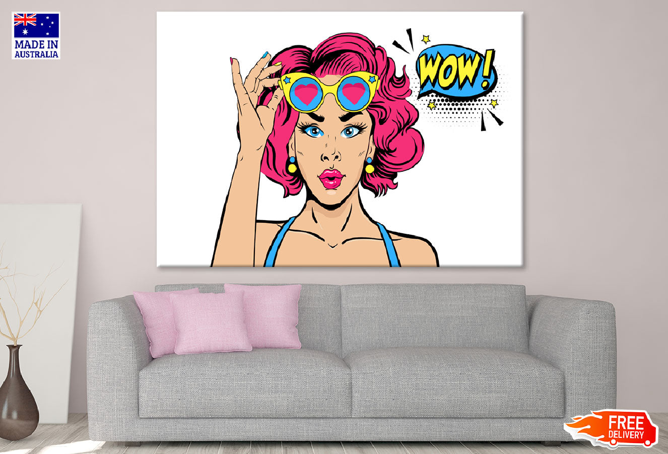 WOW Quote & Girl with Heart Shaped Glasses Illustration Print 100% Australian Made