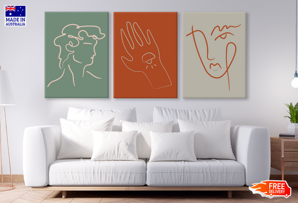 3 Set of Line Art Face Designs High Quality print 100% Australian made wall Canvas ready to hang