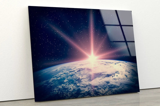 Sunrise Over Earth Space View Acrylic Glass Print Tempered Glass Wall Art 100% Made in Australia Ready to Hang