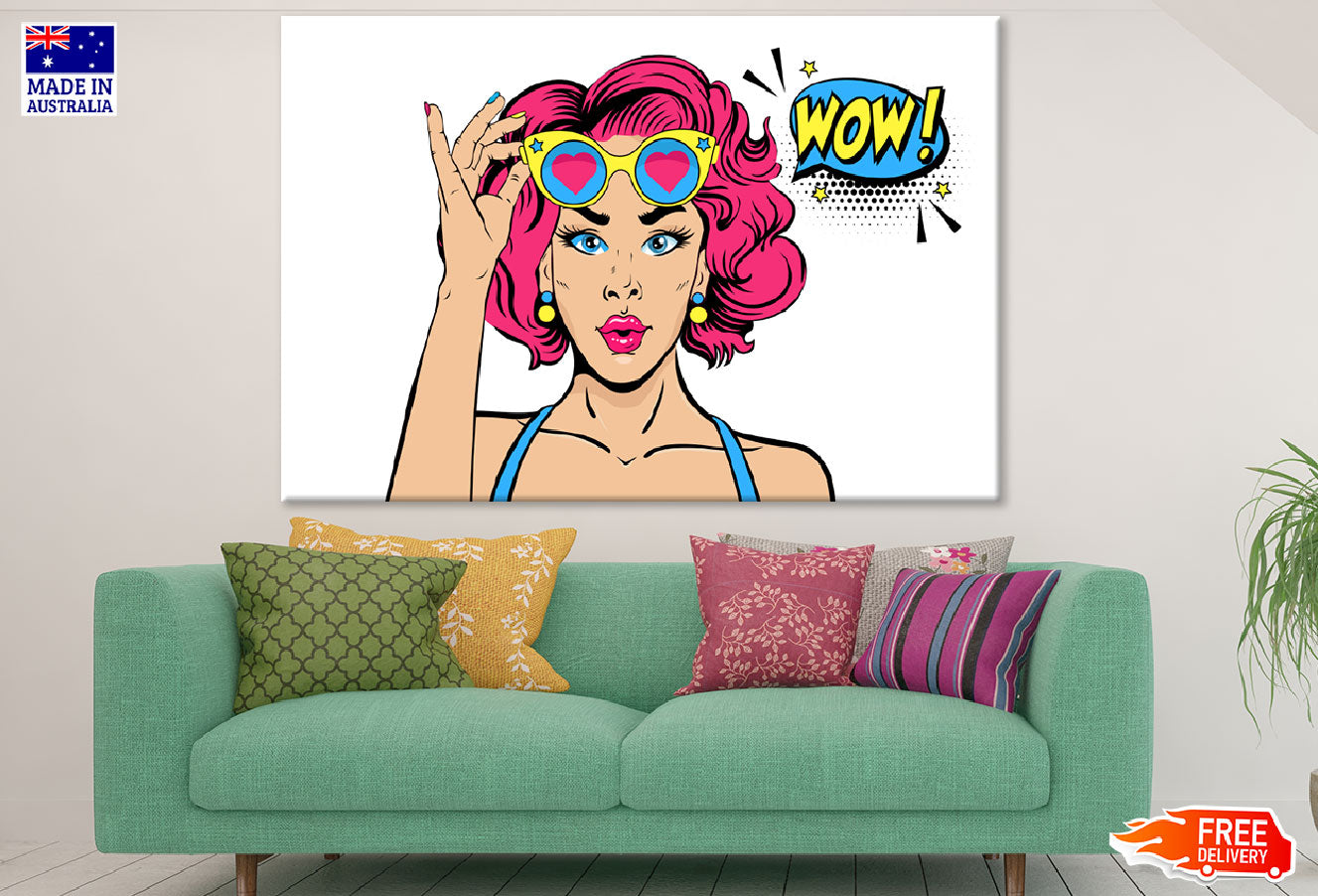 WOW Quote & Girl with Heart Shaped Glasses Illustration Print 100% Australian Made